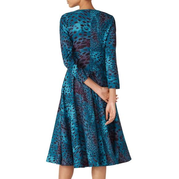 Natori Leopard Fit Flare Midi Dress Teal MEDIUM Career Modest Animal Print $398 - Picture 4 of 11